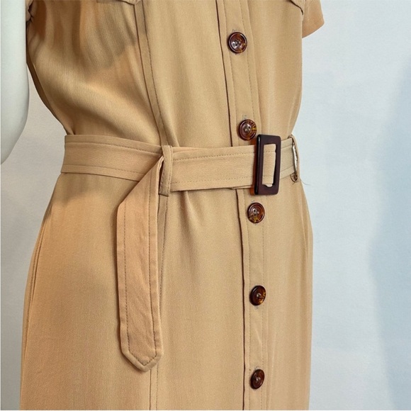 Vintage Crepe Safari Style Shirt Dress + Bonus Vintage Silk Scarf - Picture 13 of 15